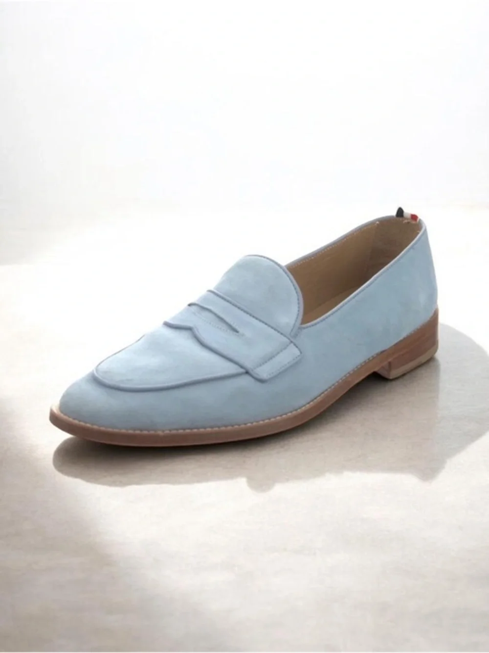 Thom Brown Light Blue Suede Penny Loafers